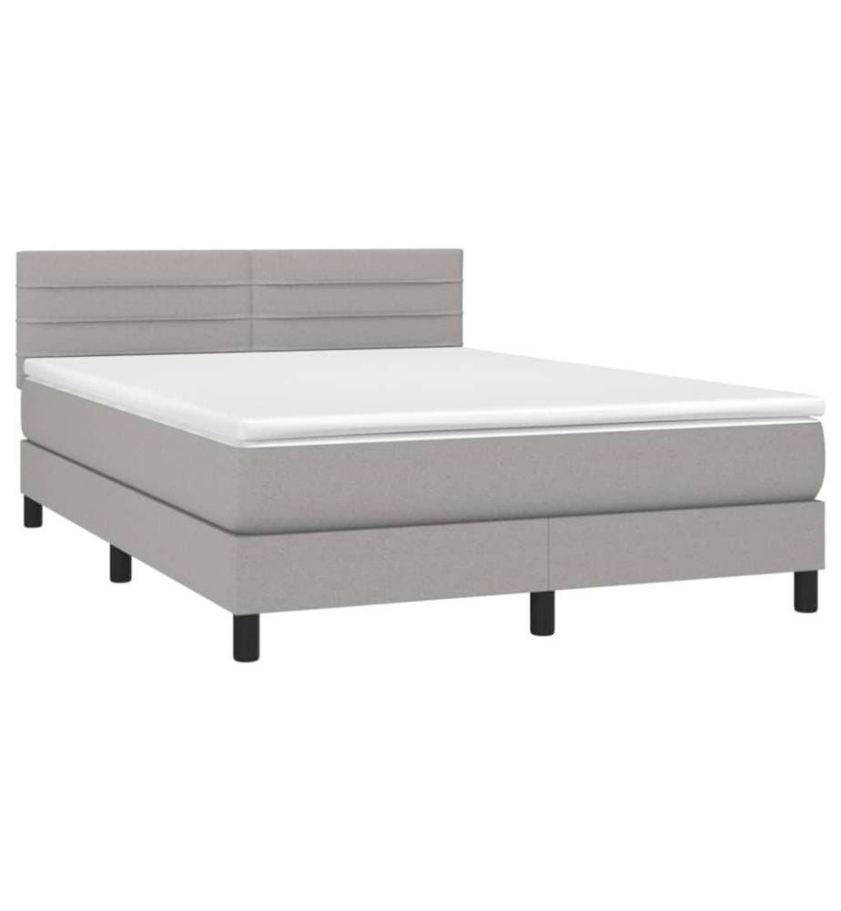 Boxspringbett mit Matratze & LED Hellgrau 140x200 cm Stoff