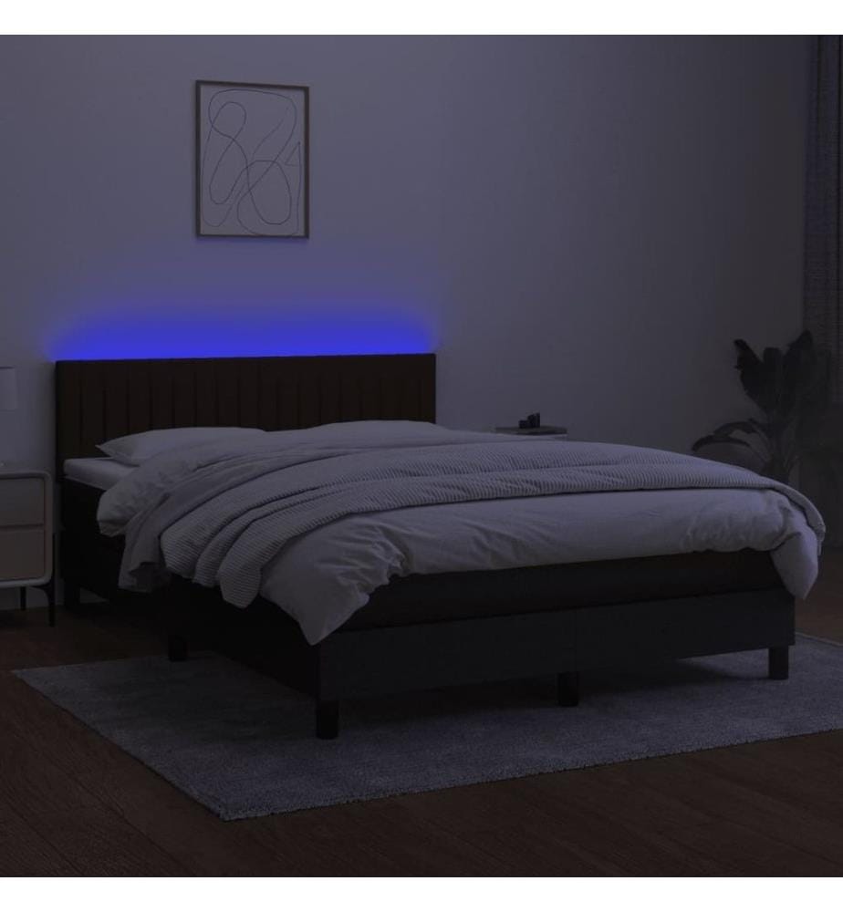 Sommier tapissier avec matelas et LED Noir 140x200 cm Tissu