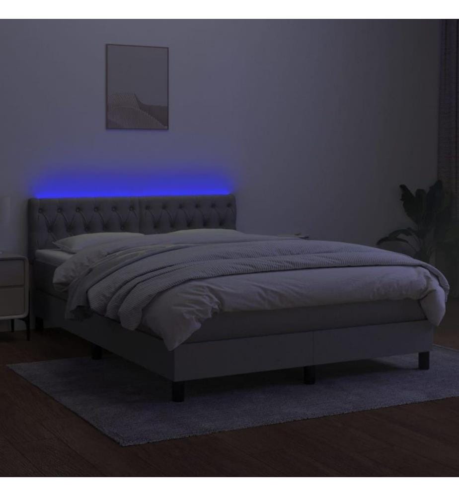 Boxspringbett mit Matratze & LED Hellgrau 140x200 cm Stoff