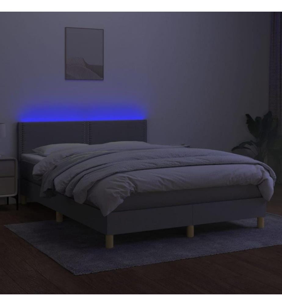 Boxspringbett mit Matratze & LED Hellgrau 140x200 cm Stoff