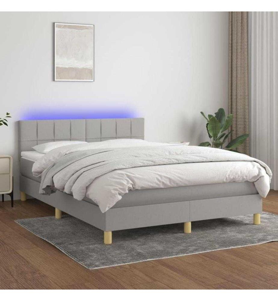 Boxspringbett mit Matratze & LED Hellgrau 140x200 cm Stoff