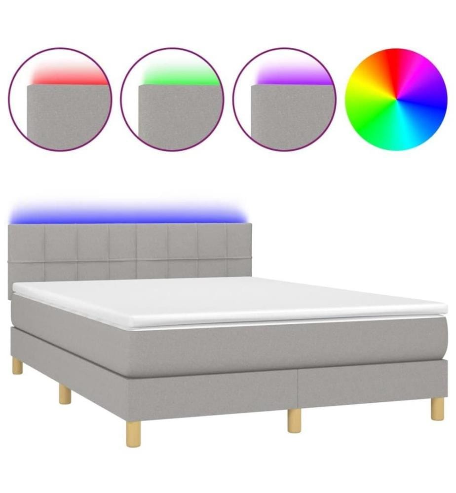 Boxspringbett mit Matratze & LED Hellgrau 140x200 cm Stoff