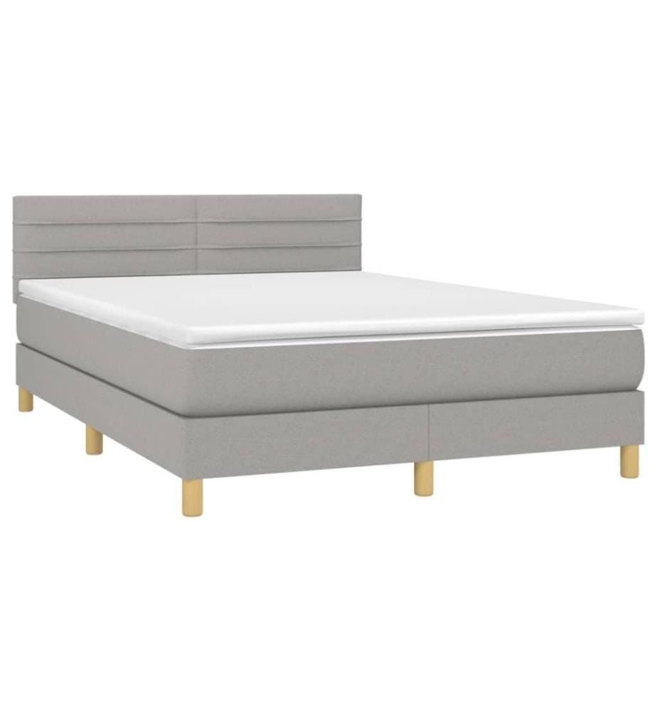 Boxspringbett mit Matratze & LED Hellgrau 140x200 cm Stoff