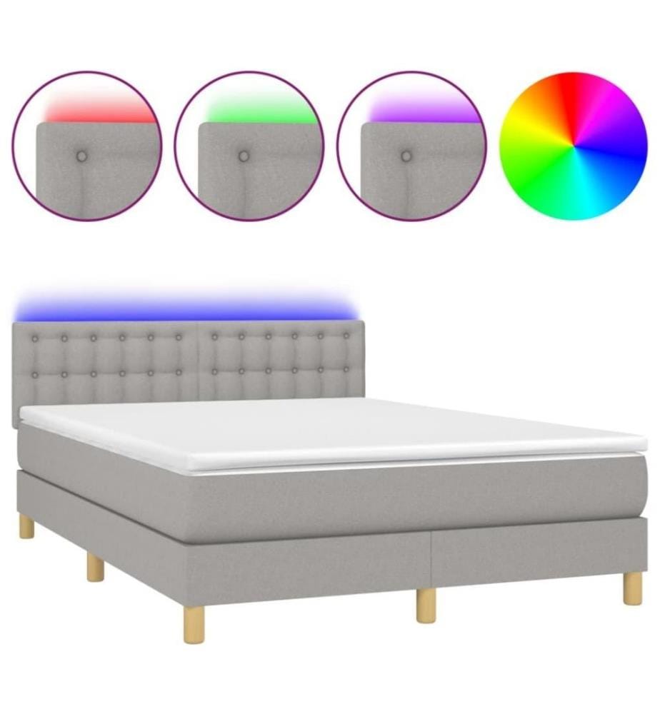 Boxspringbett mit Matratze & LED Hellgrau 140x200 cm Stoff