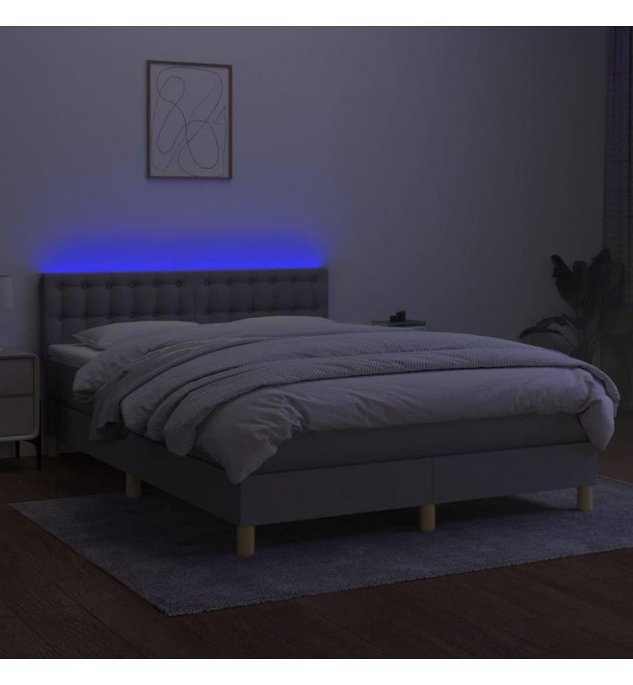 Boxspringbett mit Matratze & LED Hellgrau 140x200 cm Stoff