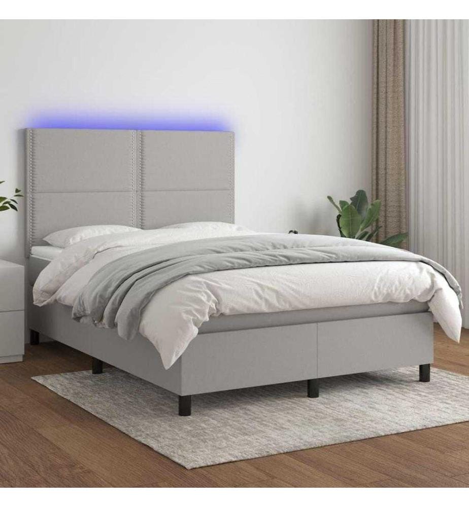 Boxspringbett mit Matratze & LED Hellgrau 140x200 cm Stoff