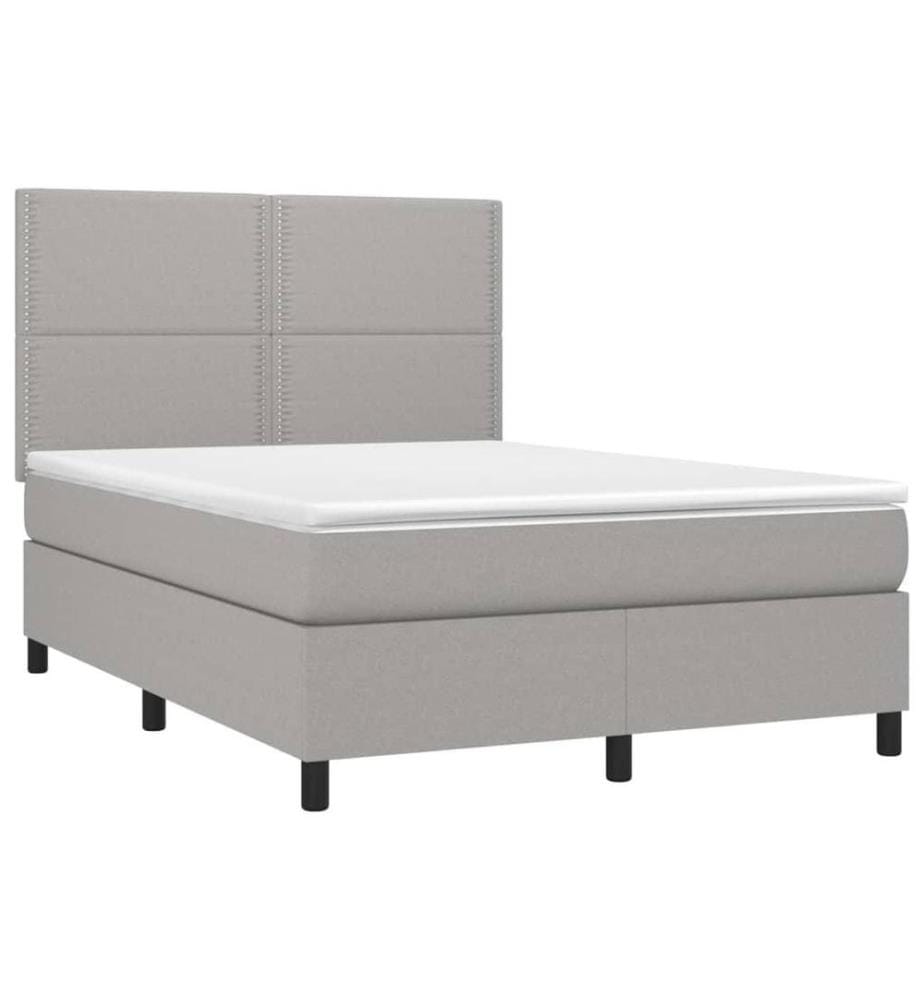 Boxspringbett mit Matratze & LED Hellgrau 140x200 cm Stoff