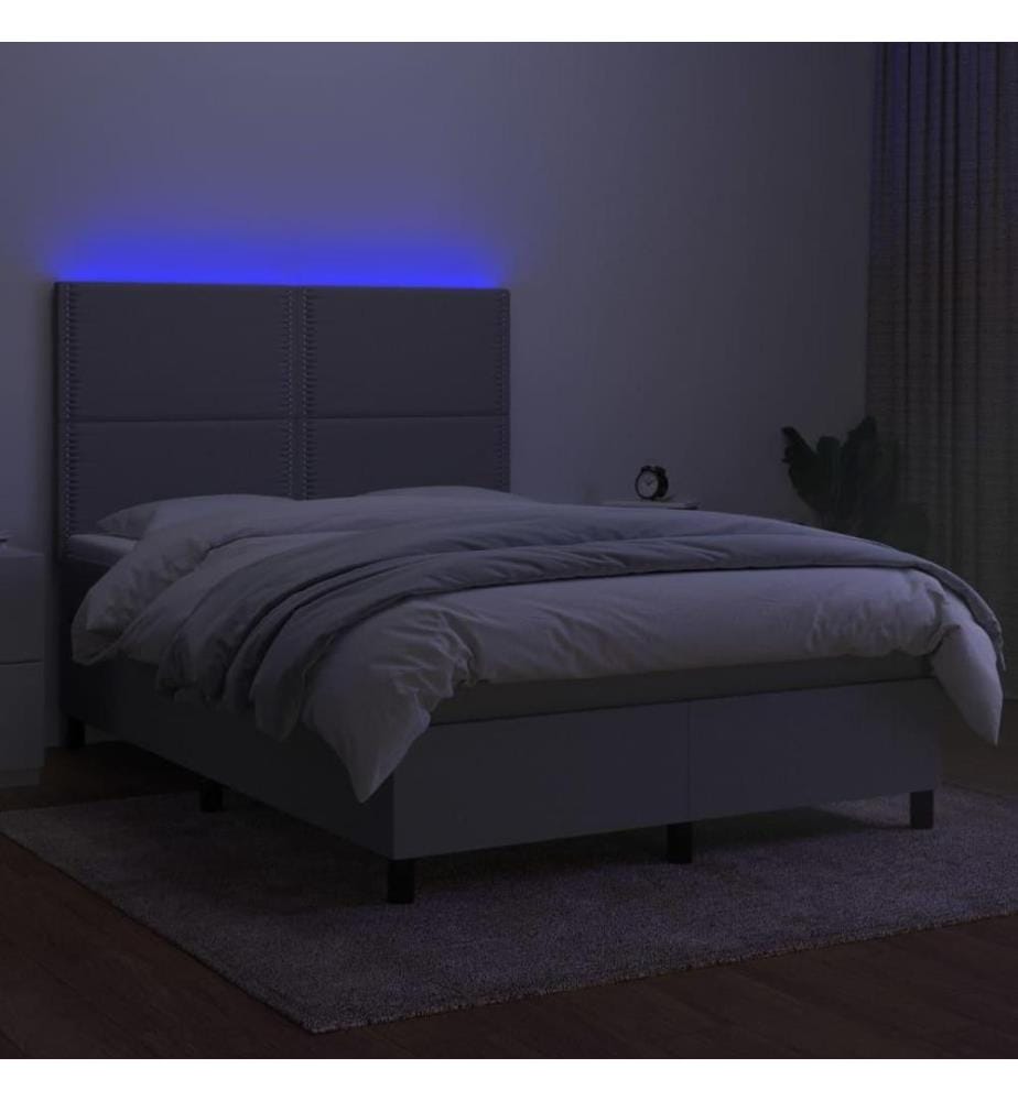 Boxspringbett mit Matratze & LED Hellgrau 140x200 cm Stoff