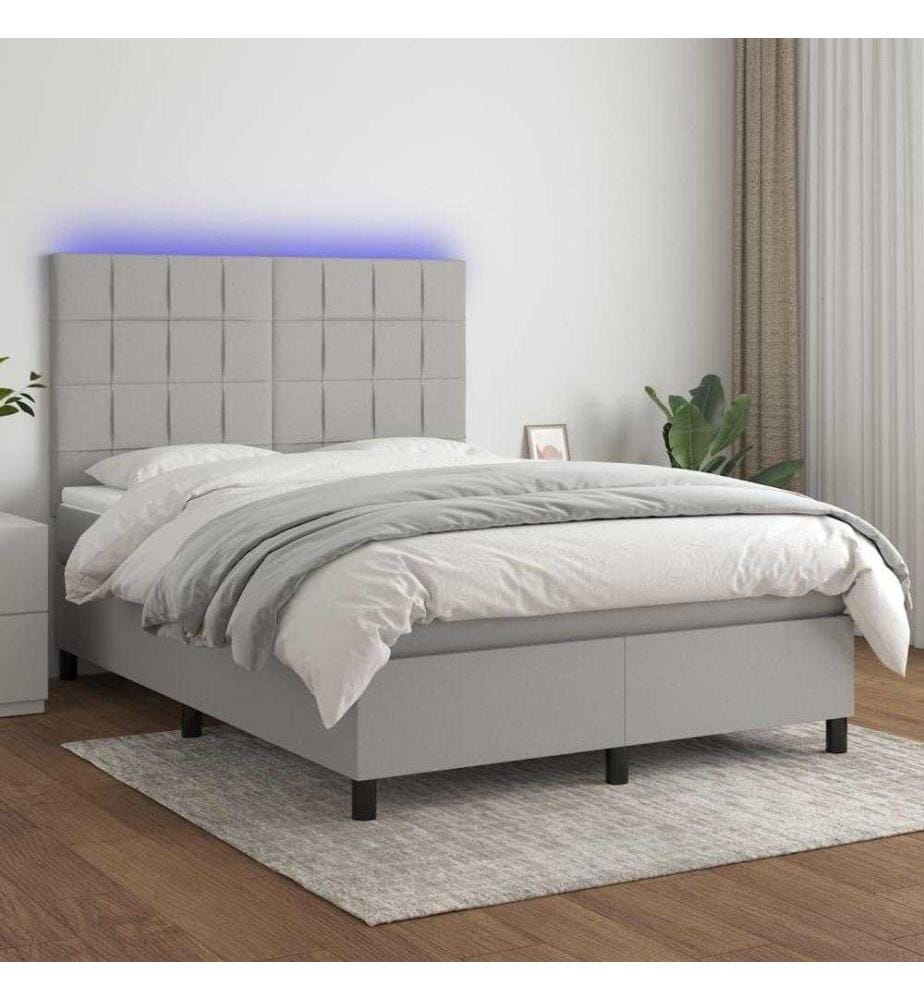 Boxspringbett mit Matratze & LED Hellgrau 140x200 cm Stoff