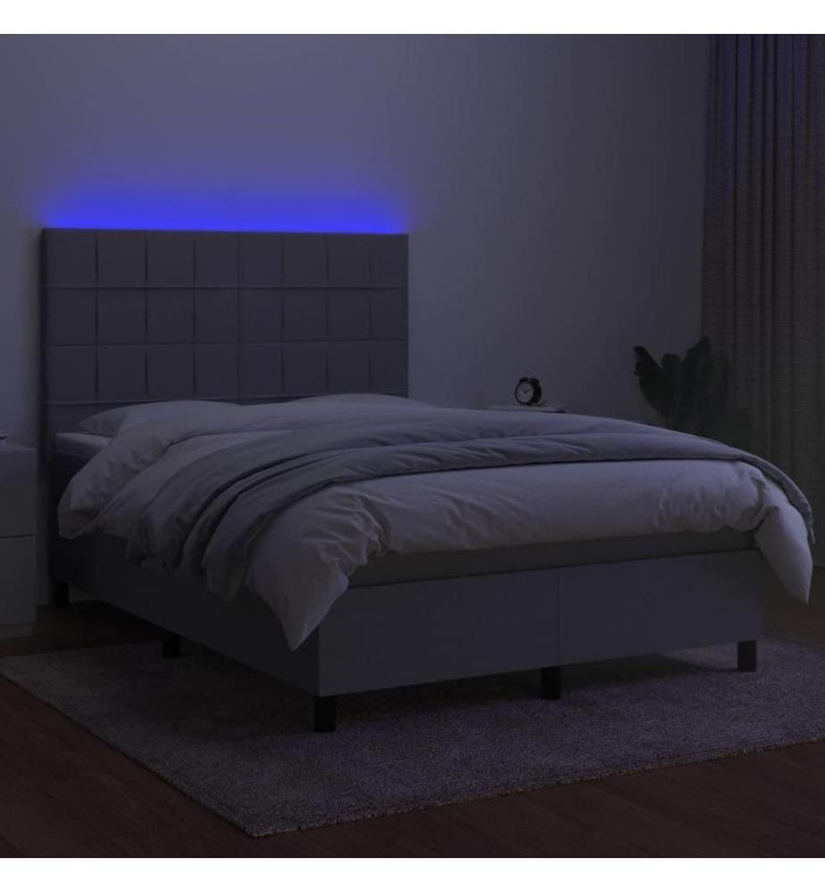 Boxspringbett mit Matratze & LED Hellgrau 140x200 cm Stoff