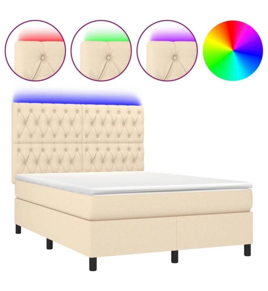 Boxspringbett mit Matratze & LED Creme 140x200 cm Stoff