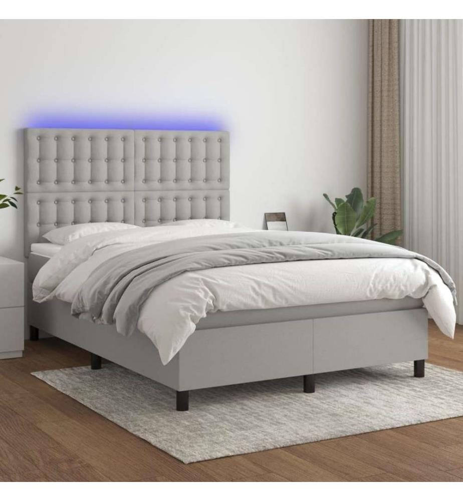 Boxspringbett mit Matratze & LED Hellgrau 140x200 cm Stoff