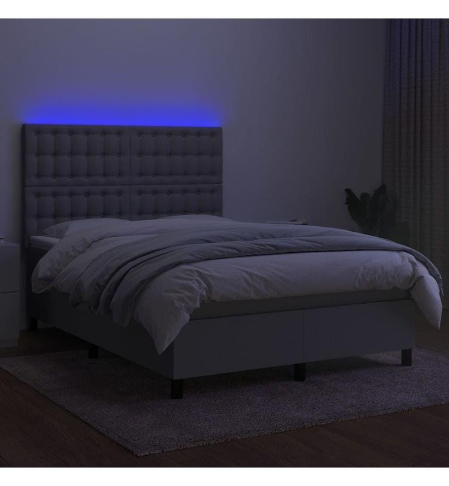Boxspringbett mit Matratze & LED Hellgrau 140x200 cm Stoff