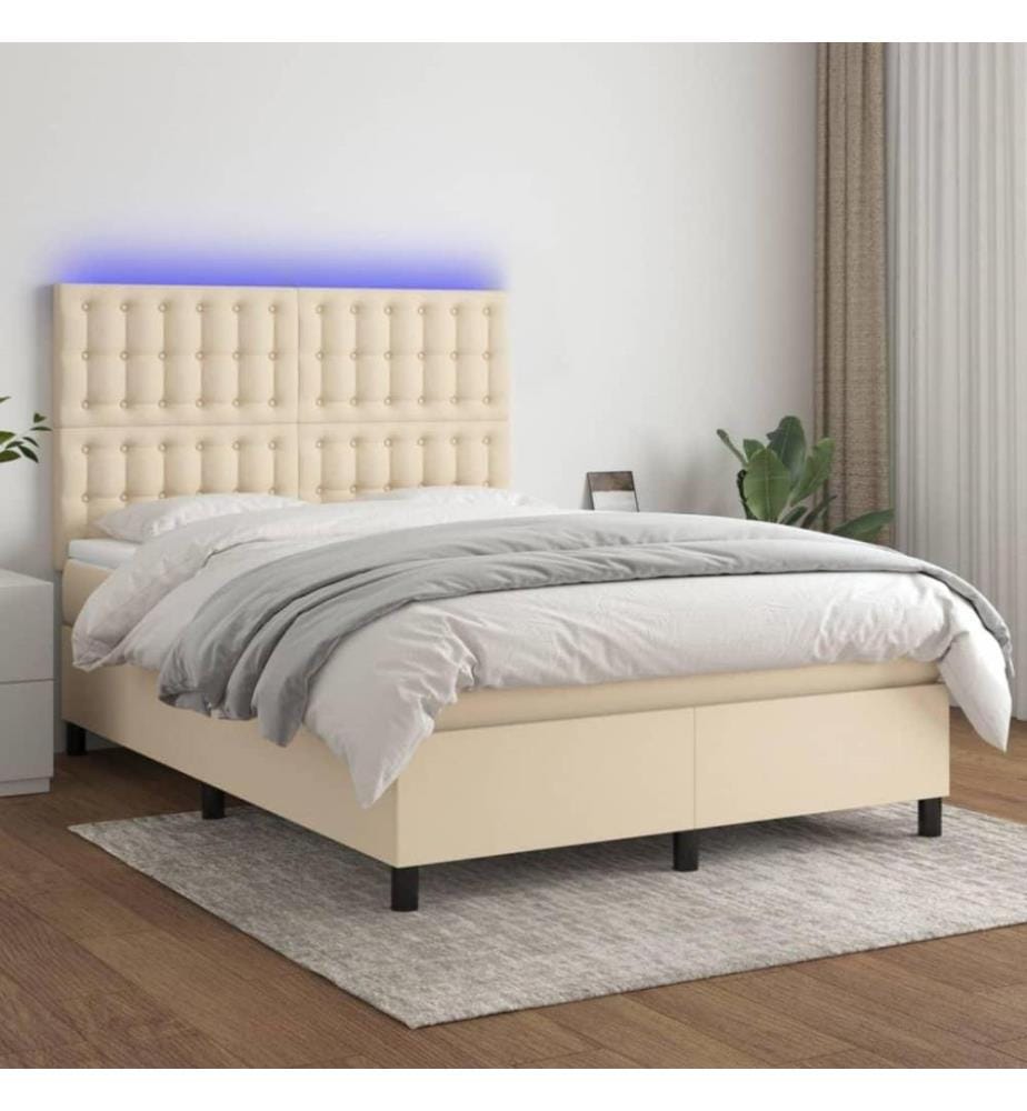 Boxspringbett mit Matratze & LED Creme 140x200 cm Stoff