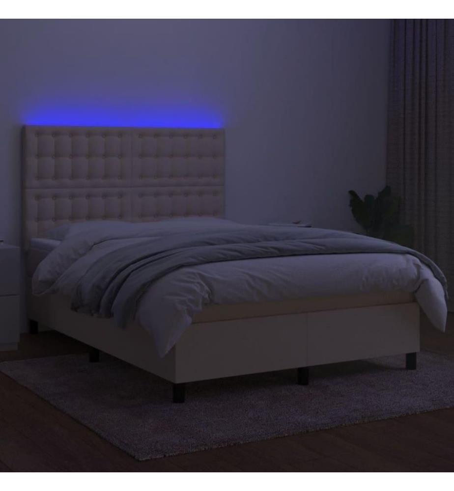Boxspringbett mit Matratze & LED Creme 140x200 cm Stoff