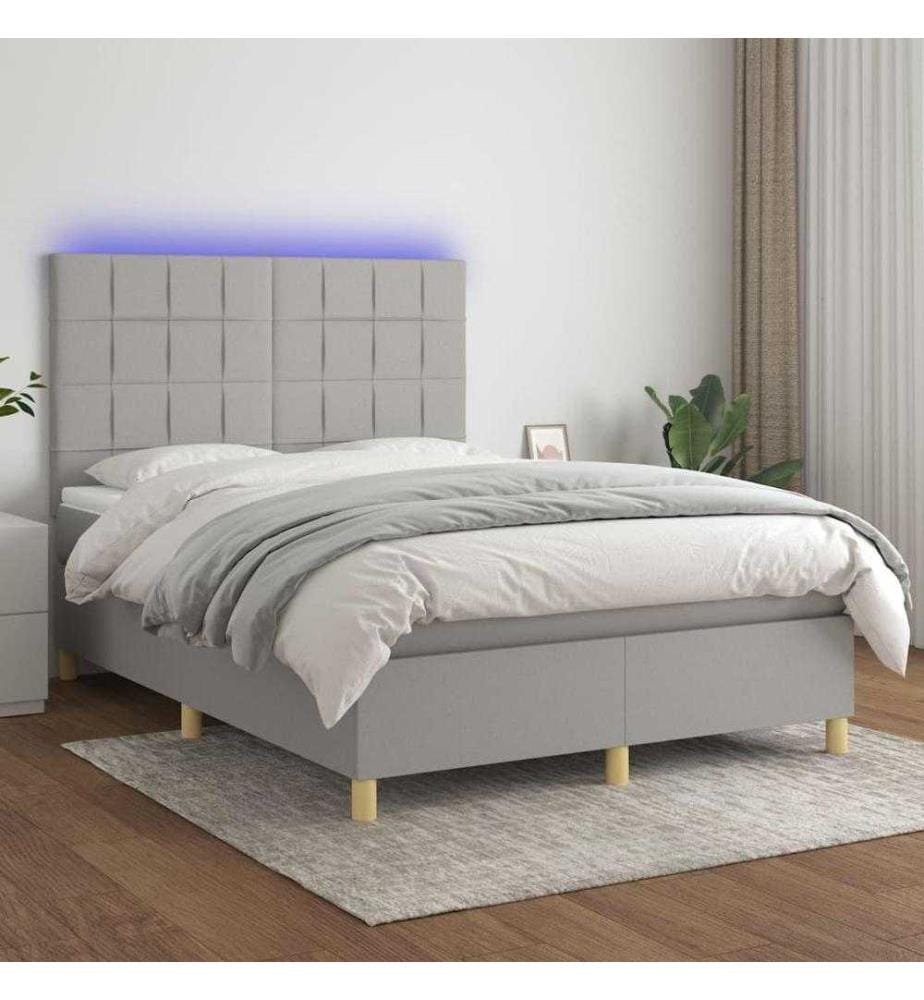 Boxspringbett mit Matratze & LED Hellgrau 140x200 cm Stoff