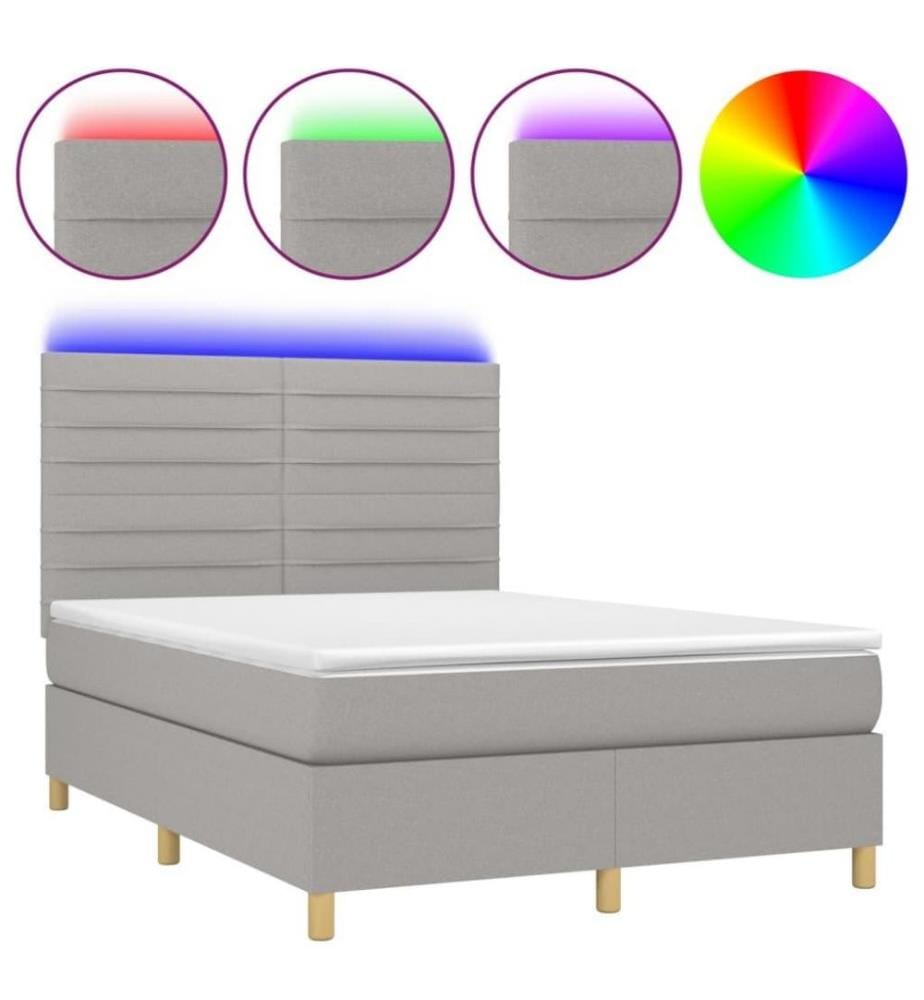 Boxspringbett mit Matratze & LED Hellgrau 140x200 cm Stoff