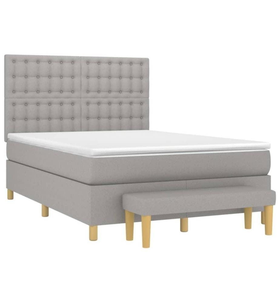 Lit à sommier tapissier avec matelas Gris clair 140x200cm Tissu