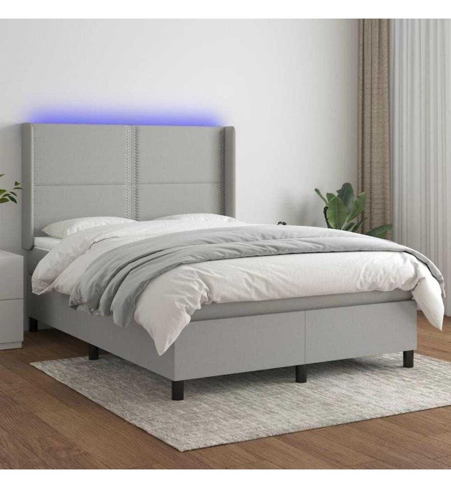 Boxspringbett mit Matratze & LED Hellgrau 140x200 cm Stoff