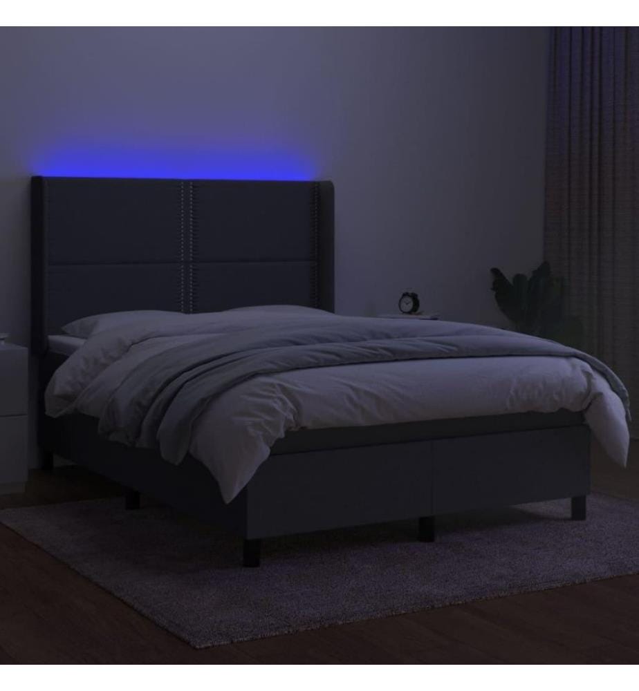 Boxspringbett mit Matratze & LED Dunkelgrau 140x200 cm Stoff