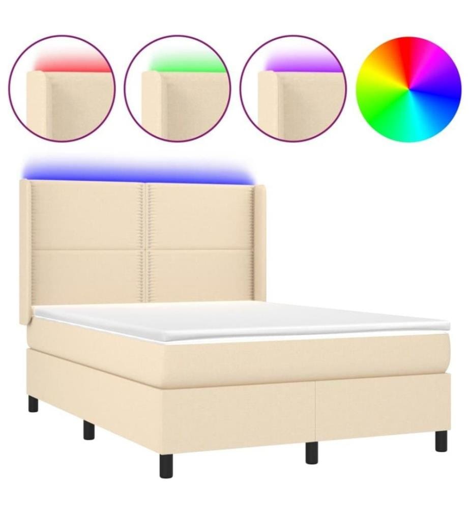 Boxspringbett mit Matratze & LED Creme 140x200 cm Stoff