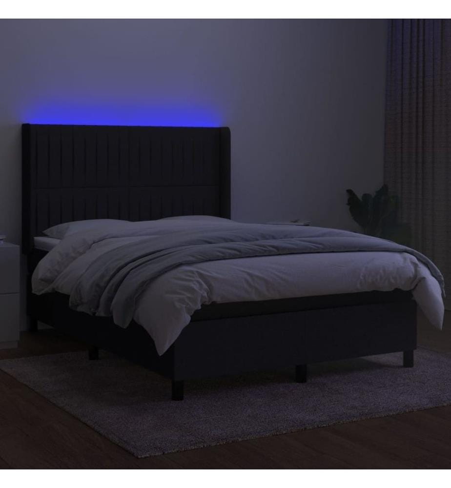Boxspringbett mit Matratze & LED Schwarz 140x200 cm Stoff
