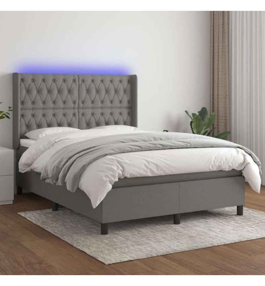 Boxspringbett mit Matratze & LED Dunkelgrau 140x200 cm Stoff
