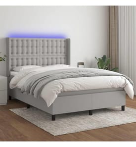 Boxspringbett mit Matratze & LED Hellgrau 140x190 cm Stoff