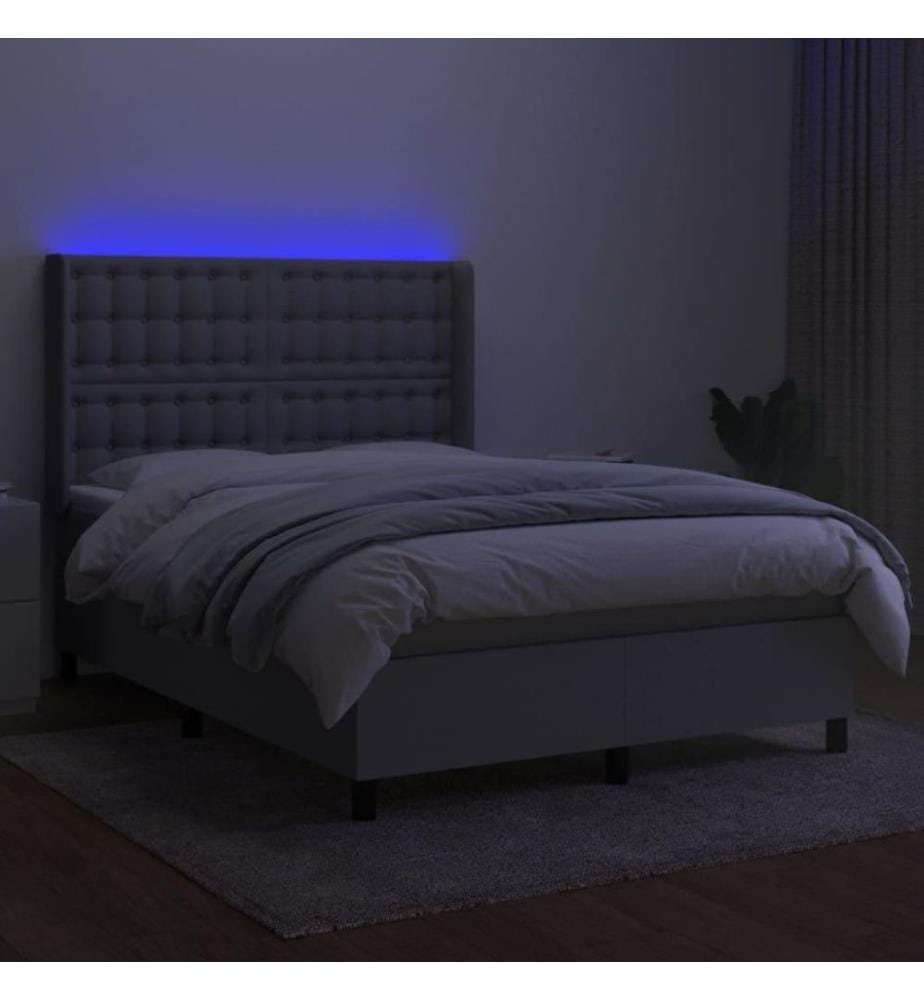 Boxspringbett mit Matratze & LED Hellgrau 140x190 cm Stoff