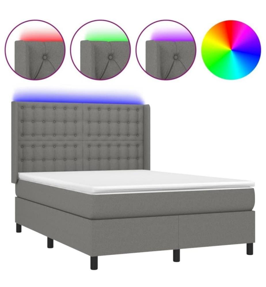 Boxspringbett mit Matratze & LED Dunkelgrau 140x190 cm Stoff