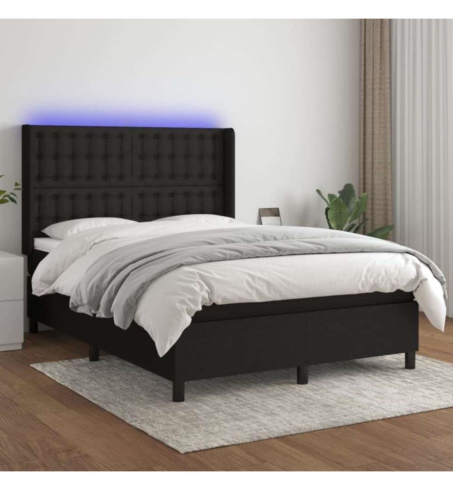 Boxspringbett mit Matratze & LED Schwarz 140x190 cm Stoff