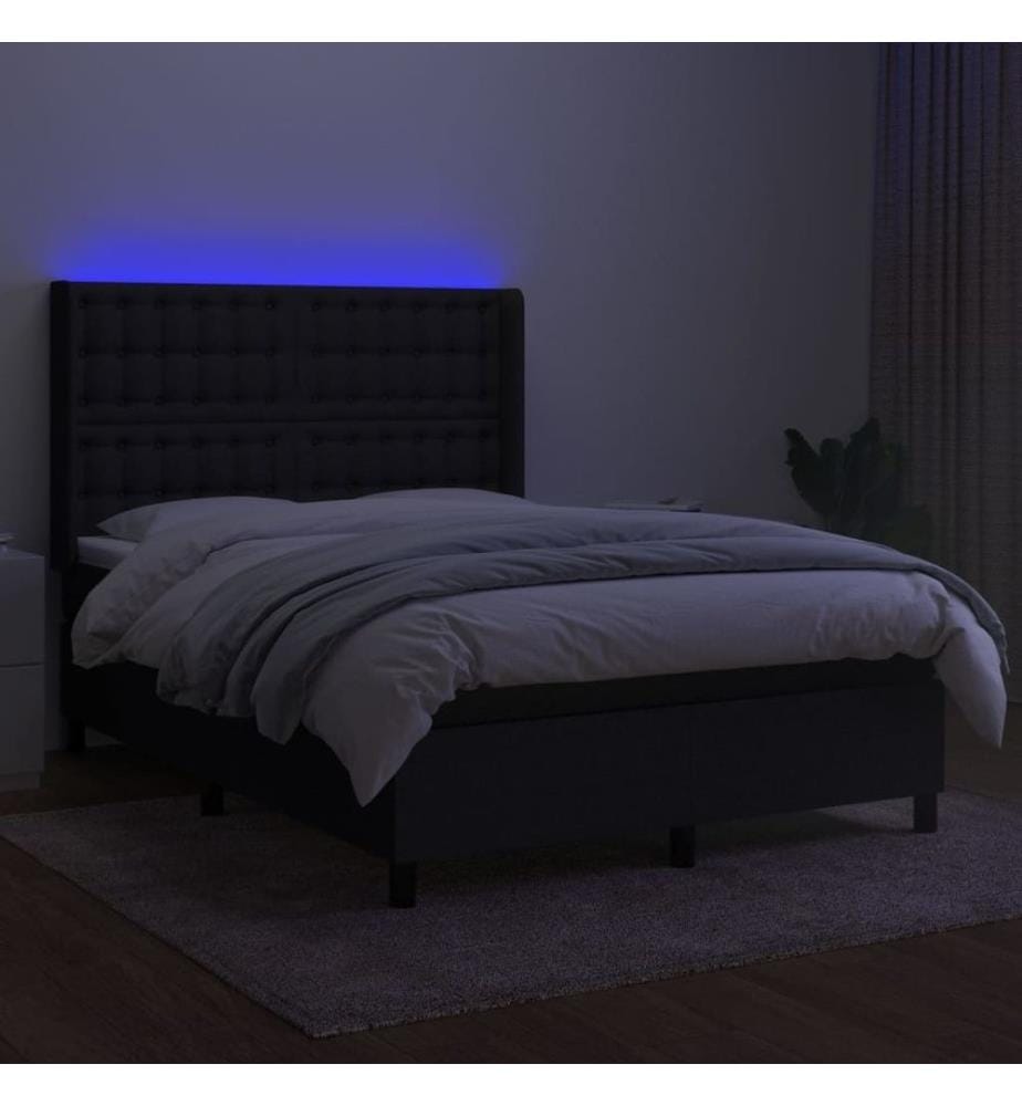 Boxspringbett mit Matratze & LED Schwarz 140x190 cm Stoff