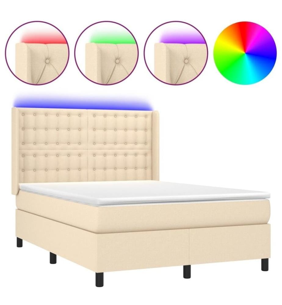 Boxspringbett mit Matratze & LED Creme 140x190 cm Stoff