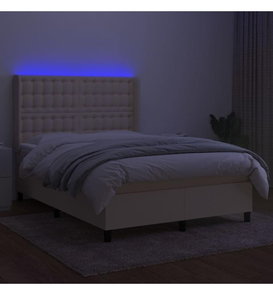 Boxspringbett mit Matratze & LED Creme 140x190 cm Stoff