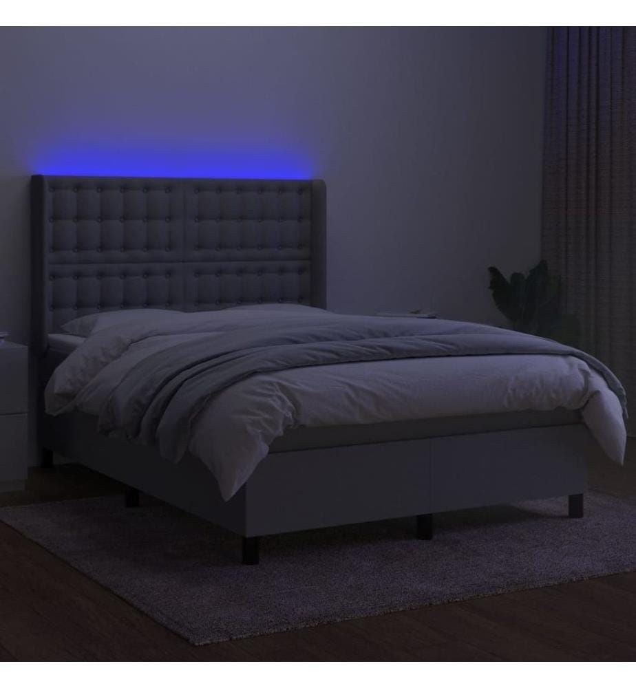 Boxspringbett mit Matratze & LED Hellgrau 140x200 cm Stoff