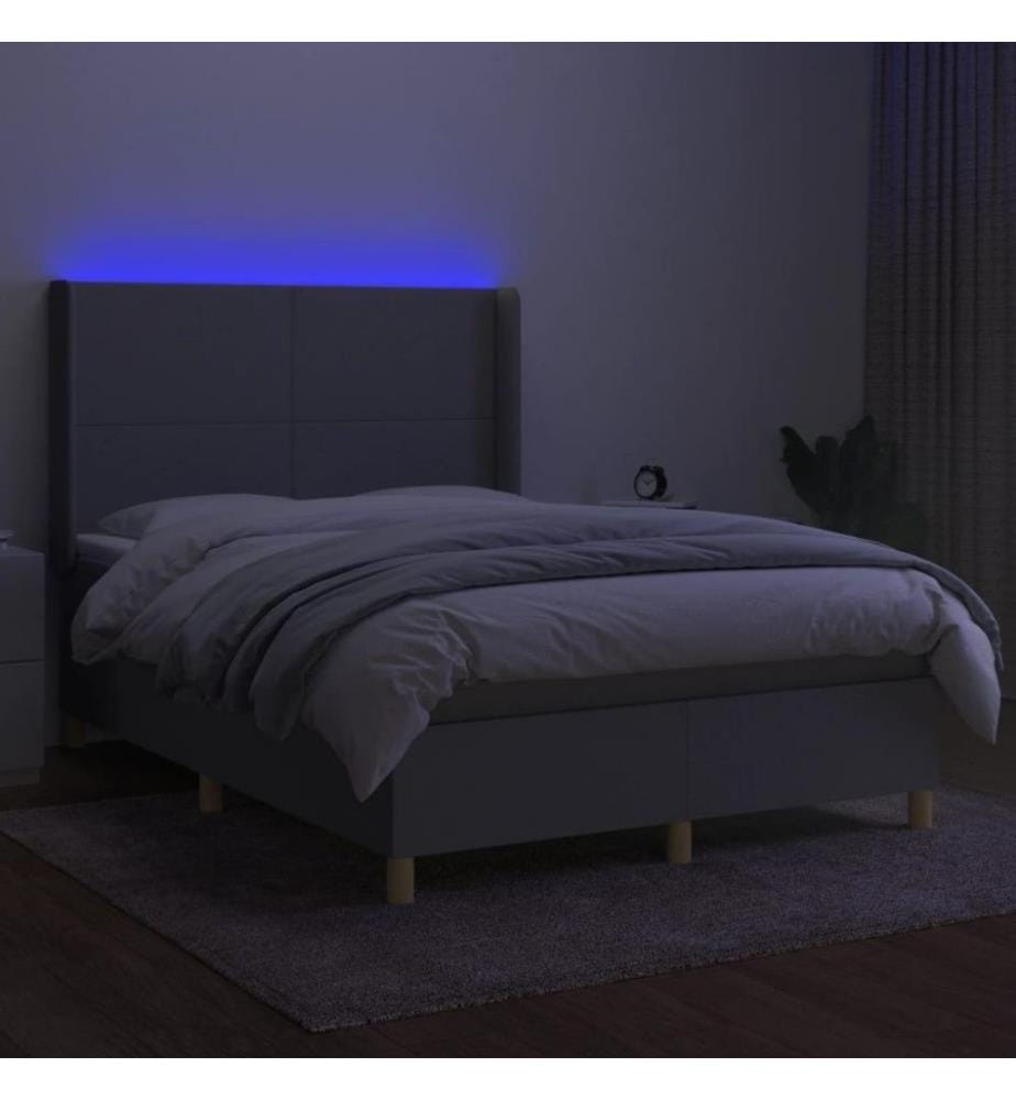 Boxspringbett mit Matratze & LED Hellgrau 140x190 cm Stoff