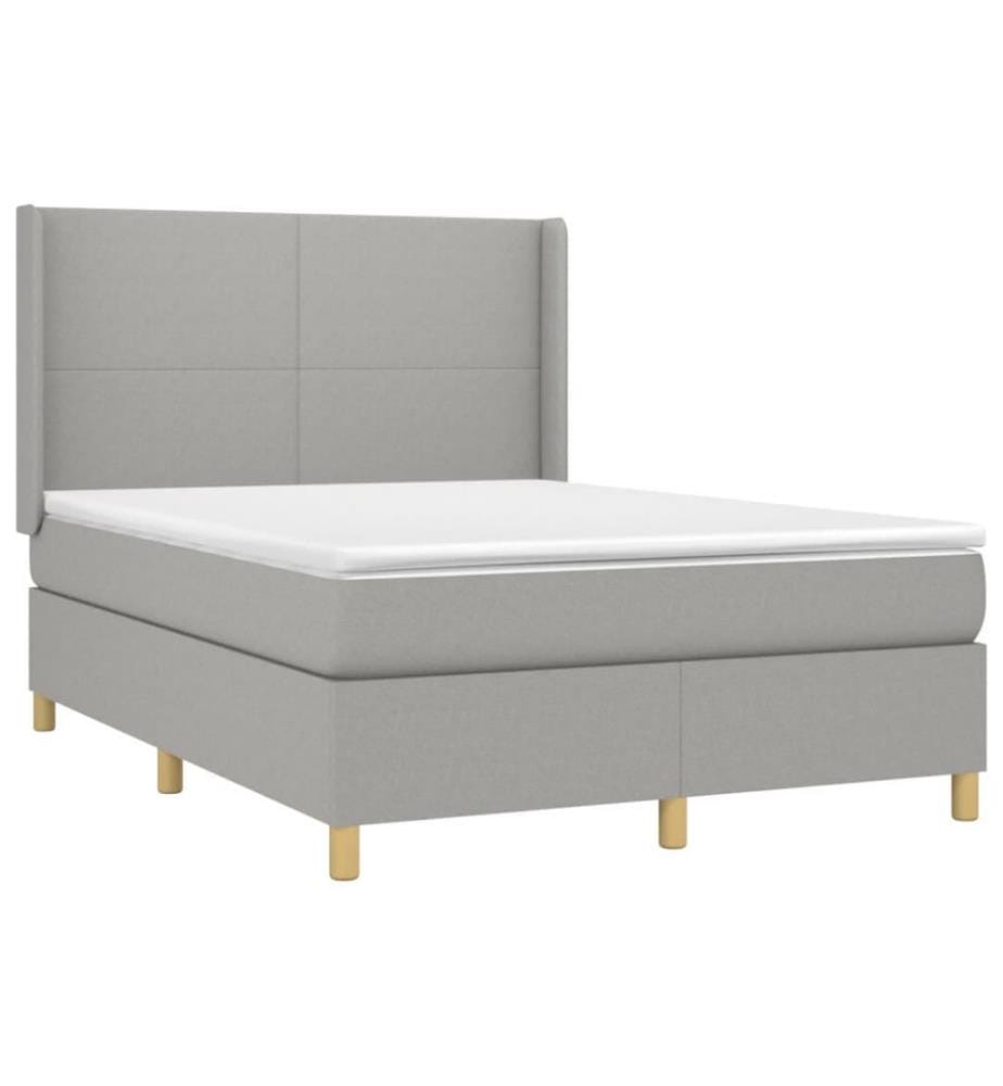 Boxspringbett mit Matratze & LED Hellgrau 140x190 cm Stoff