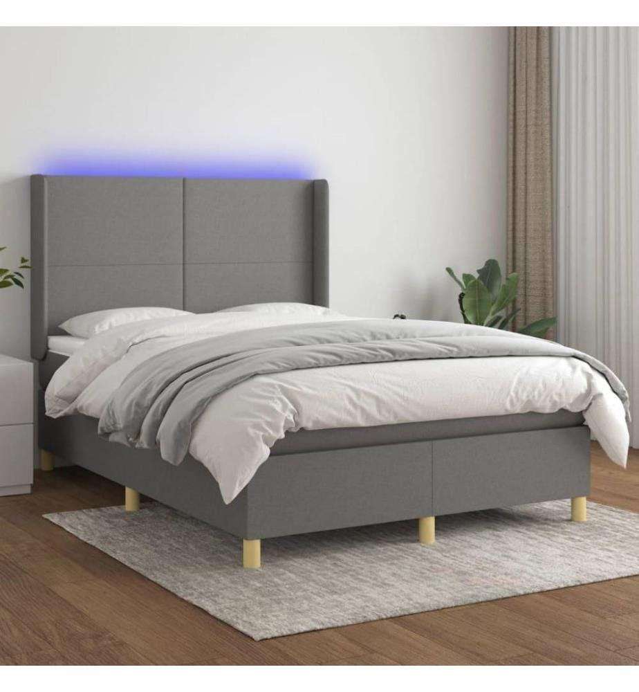 Boxspringbett mit Matratze & LED Dunkelgrau 140x190 cm Stoff