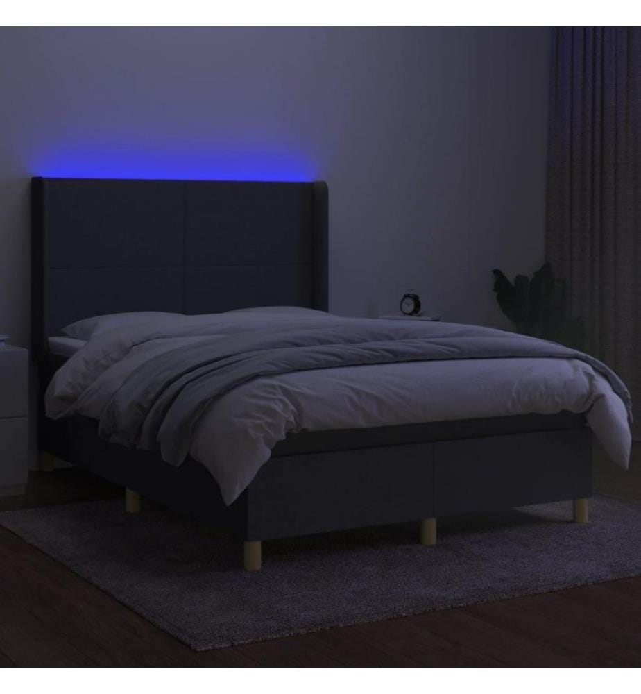 Boxspringbett mit Matratze & LED Dunkelgrau 140x190 cm Stoff