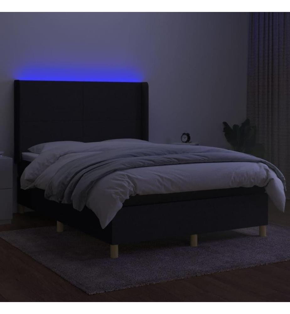 Boxspringbett mit Matratze & LED Schwarz 140x190 cm Stoff