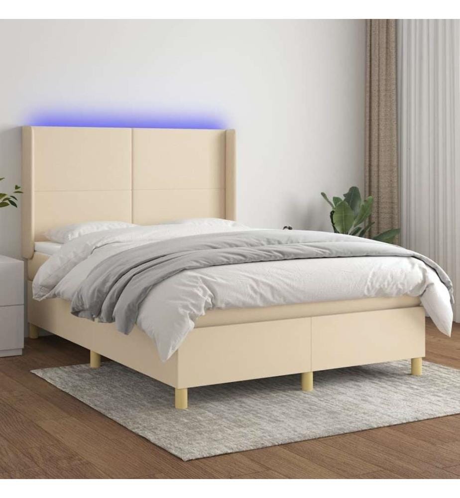 Boxspringbett mit Matratze & LED Creme 140x190 cm Stoff