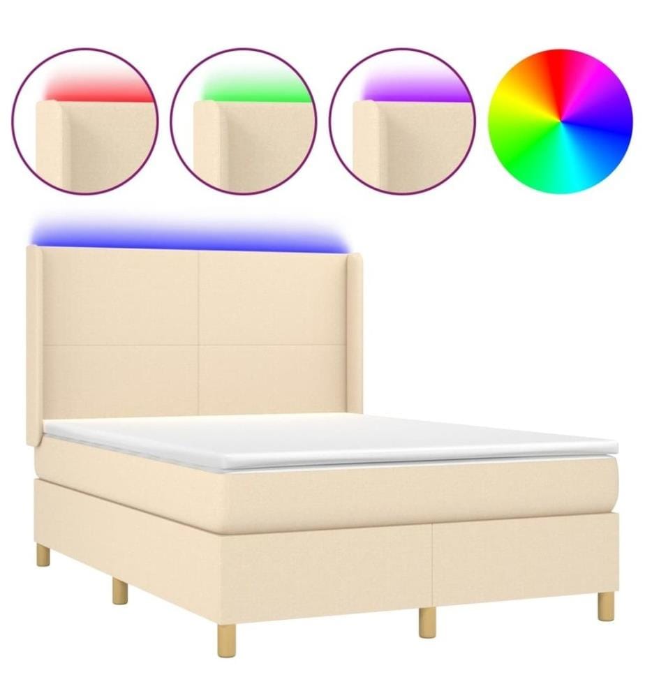 Boxspringbett mit Matratze & LED Creme 140x190 cm Stoff