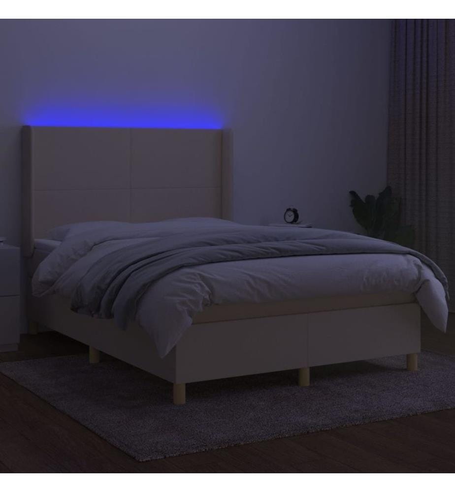 Boxspringbett mit Matratze & LED Creme 140x190 cm Stoff