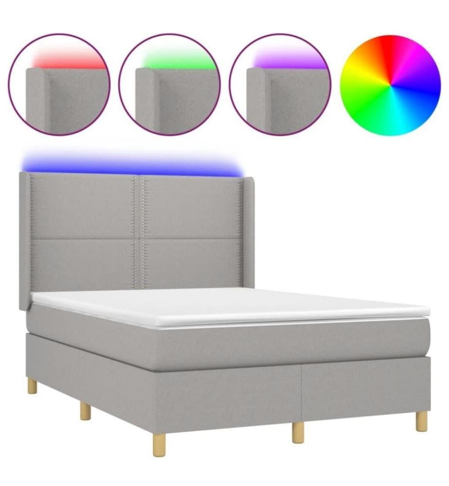Boxspringbett mit Matratze & LED Hellgrau 140x190 cm Stoff