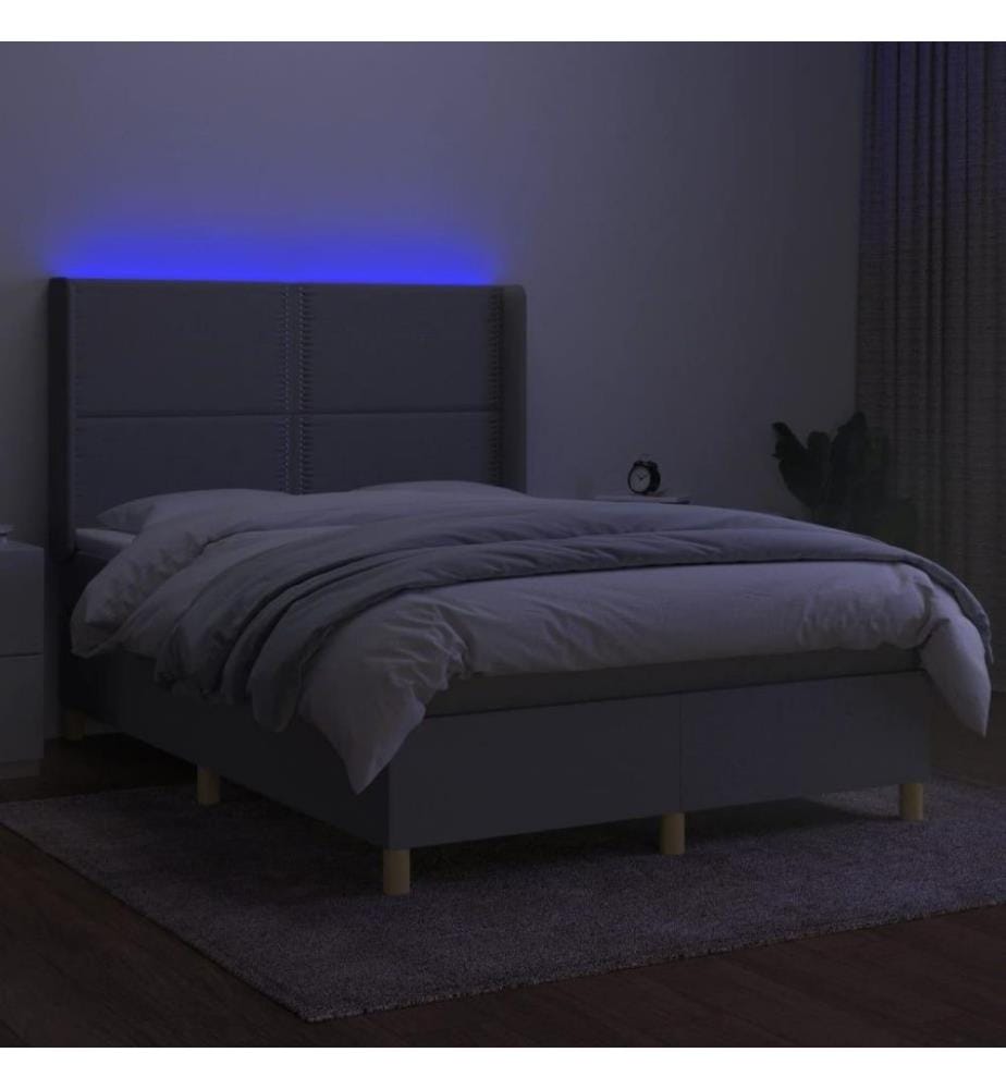 Boxspringbett mit Matratze & LED Hellgrau 140x190 cm Stoff