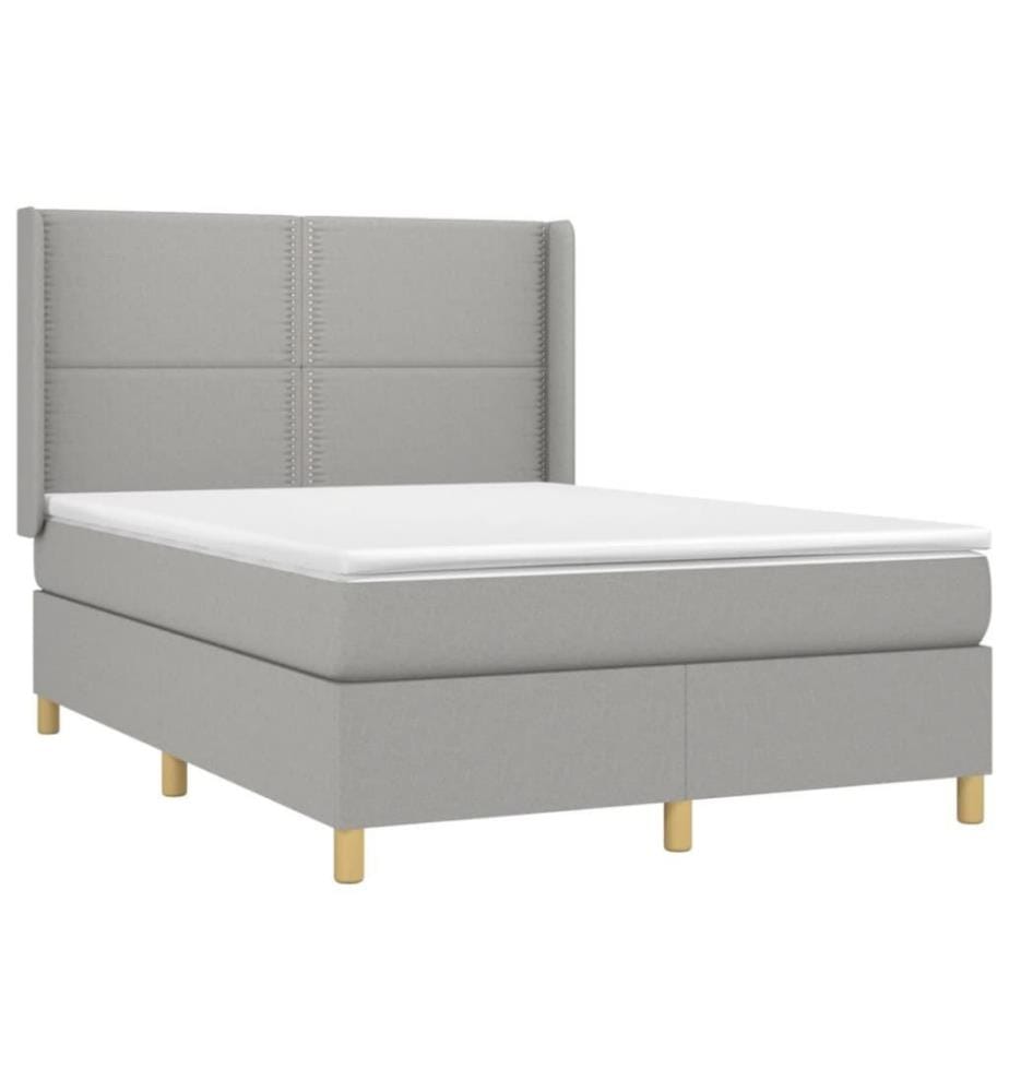 Boxspringbett mit Matratze & LED Hellgrau 140x190 cm Stoff