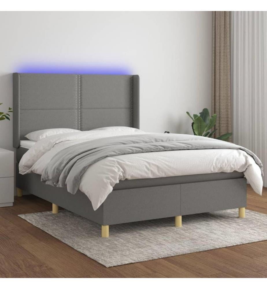 Boxspringbett mit Matratze & LED Dunkelgrau 140x190 cm Stoff