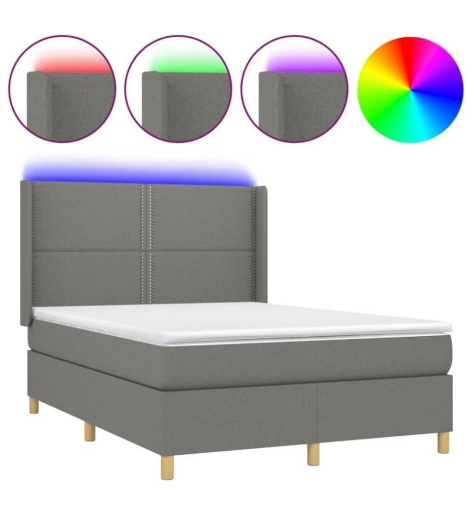 Boxspringbett mit Matratze & LED Dunkelgrau 140x190 cm Stoff