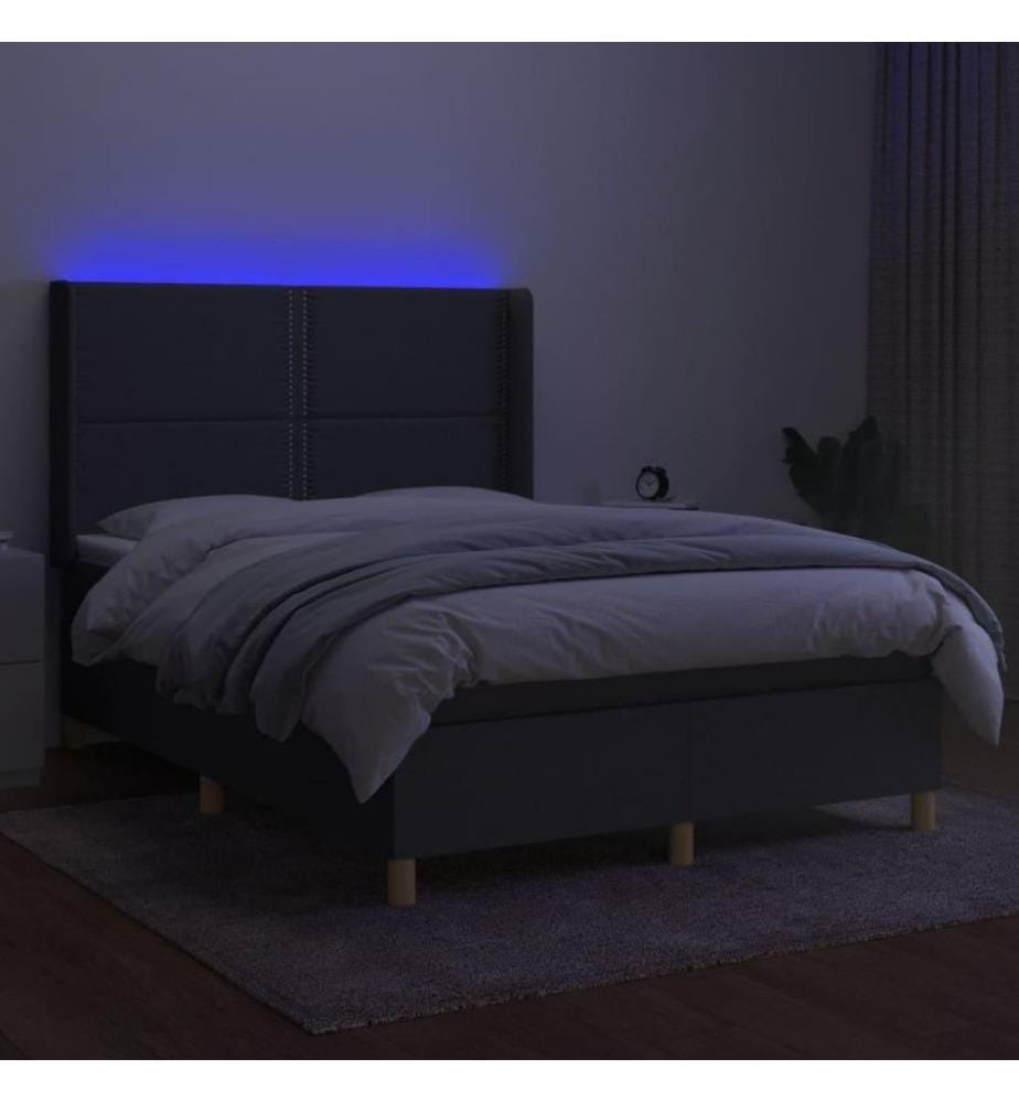 Boxspringbett mit Matratze & LED Dunkelgrau 140x190 cm Stoff