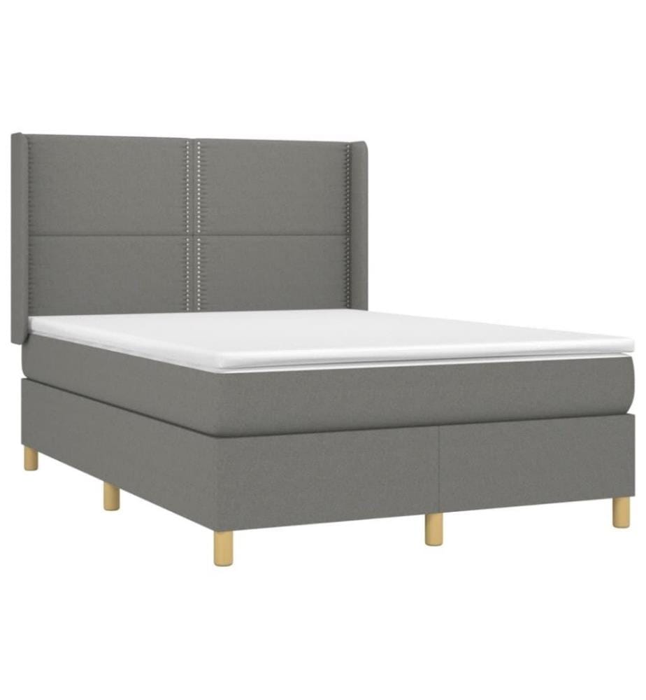 Boxspringbett mit Matratze & LED Dunkelgrau 140x190 cm Stoff